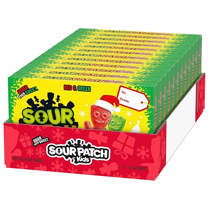 SOUR PATCH KIDS Red & Green Soft & Chewy Holiday Candy, Bulk Candy, 12 - 3.1 oz Boxes