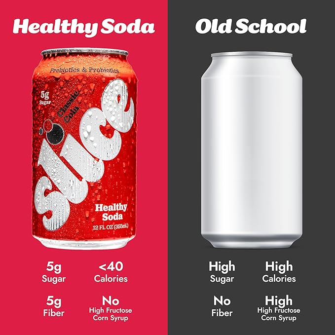 Slice Healthy Soda, Classic Cola, Prebiotic & Probiotic Soda Pop, 5g Fiber, 40 calories, 12 fl oz 12 Pack