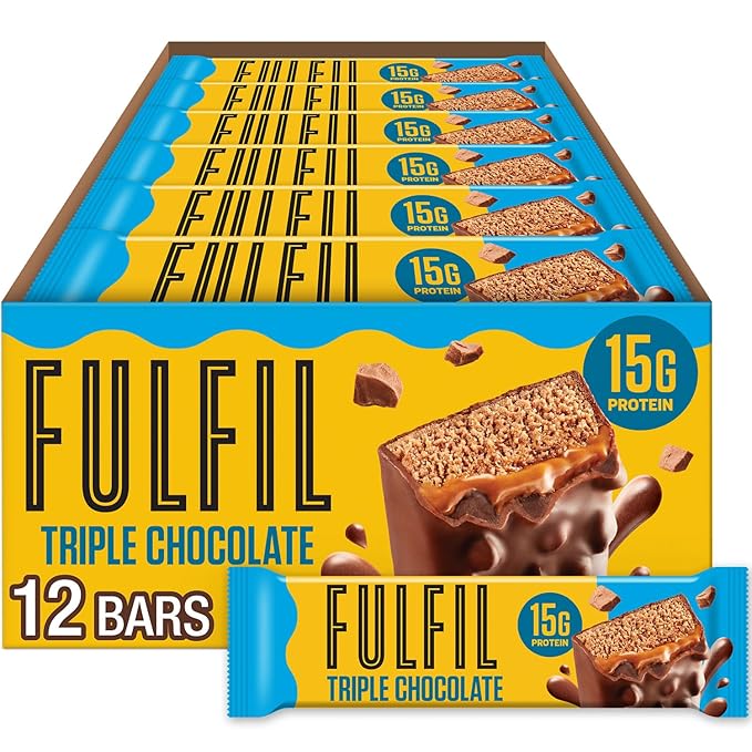 FULFIL Protein Snack Bars Flavored, Triple Chocolate, Gluten Free with 15g Protein, Pantry Staples, 12 Count