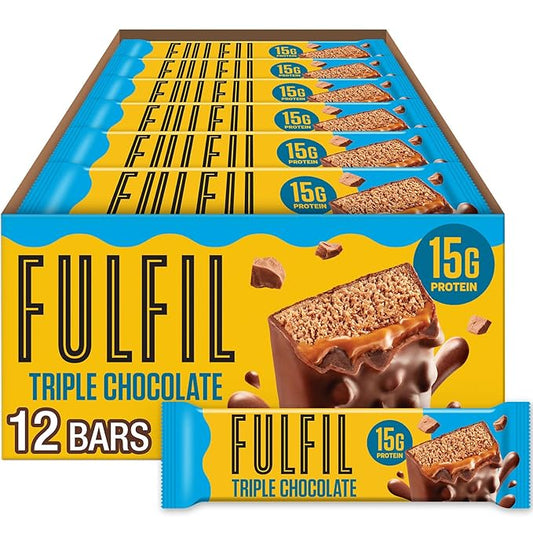 FULFIL Protein Snack Bars Flavored, Triple Chocolate, Gluten Free with 15g Protein, Pantry Staples, 12 Count