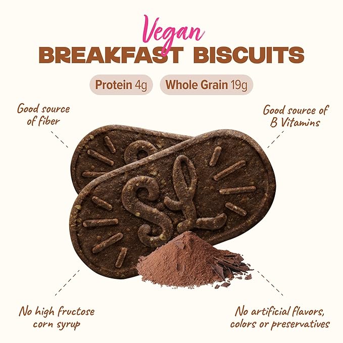 Sweet Loren's Vegan Breakfast Biscuits | Chocolate | 4g Protein, 19g Whole Grains | Plant Based, Gluten Free, Dairy Free, Nut Free Snacks | 6 Pack (30 Total Biscuits, 1.6 ounce each)