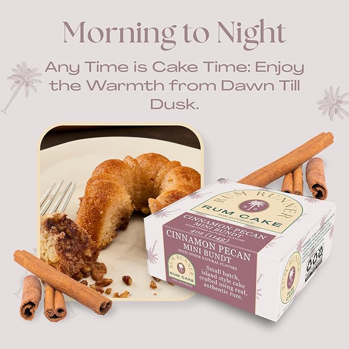The Great Spirits Baking Company's Rum Runner Cinnamon Pecan Streusel Rum Cake, Mini Bundt Cake (4 oz), Comforting Dessert for Any Time of the Day