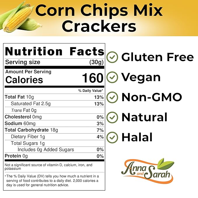 Corn Chips Mix Crackers 8.8 Oz, Gluten Free, Vegan, NON GMO, Natural, Halal, in Resealable Bag, Crunchy