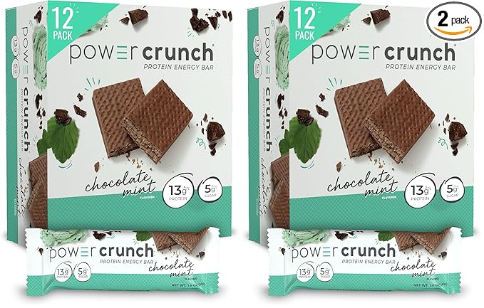 Power Crunch Protein Wafer Bars, High Protein Snacks with Delicious Taste, Chocolate Mint, 1.4 Ounce (12 Count) (Pack of 2)