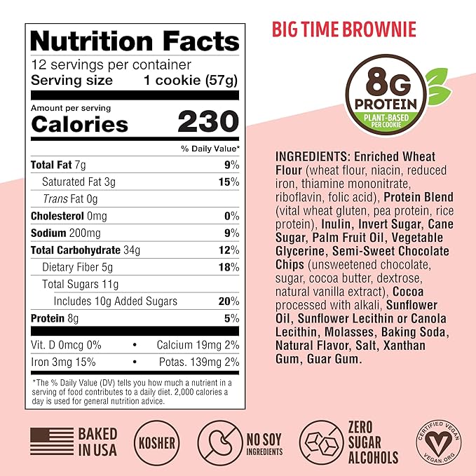 Lenny & Larry's Complete Protein Cookie, [Big Time Brownie], Chewy Soft Baked, 16g Plant Protein, Vegan, Non-GMO, High Fiber, [2 Ounce] Cookie (Pack of 12)