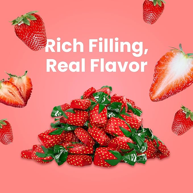Strawberry Bulk Candy by Cambie, 6 lbs of Strawberry Candy with a Deliciously Sweet Hard Exterior with a Soft, Fruit-Filled Center, Bon Bons for Piñata Filler, Party Favors, and More