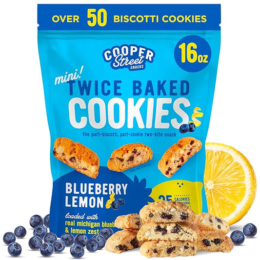 Cooper Street Twice-Baked Blueberry Lemon Biscotti Cookies (16 oz) – Over 50 Biscotti per Bag Loaded with Real Fruit, Italian Style Snacks Ideal with Coffee or Tea - Dairy, Peanut & Soy Free, Kosher