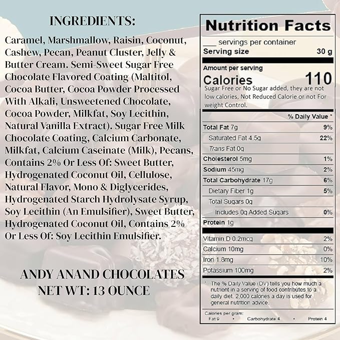 Andy Anand's Exquisite Sugar Free Chocolate Sampler: Unbelievably Delicious, Guilt-Free Indulgence in Assorted Gourmet Flavors, Gift Boxed (13 Oz) - Diabetic Friendly!