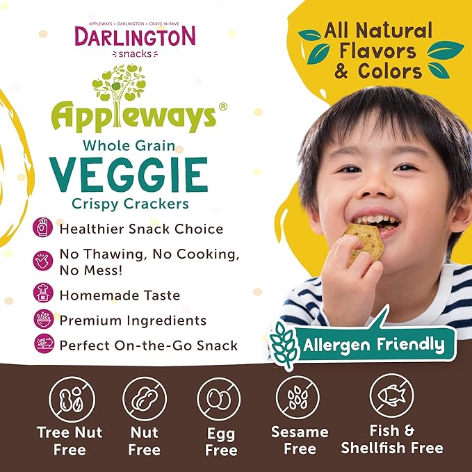 Appleways Vegetable Crackers, 108 Count, 1.0 Oz Each - Individually Wrapped Crispy Veggie Crackers, Healthy and All Natural Veggie Snacks - Savory, On the Go Whole Grain Vegetable Snacks, Made in USA