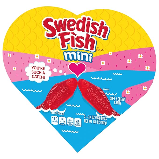 SWEDISH FISH Soft & Chewy Valentines Day Candy, 6.8 oz Heart Shaped Box