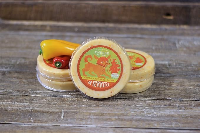 Cheese Bros. Deluxe Hot & Spicy Gift Box | Fresh from Wisconsin | Gouda varieties including Scorpion Pepper, Honey Sriracha, Mango Habanero, 3 Amigos Pepper and 2 bottles of Hot Sauce | Food Gifting