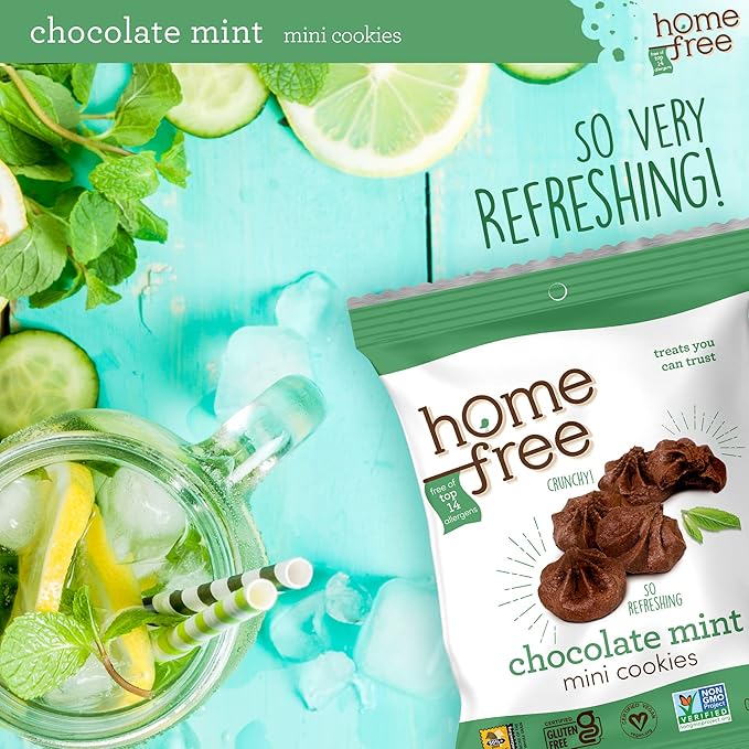 Homefree Chocolate Mint Mini Cookies, Gluten Free, Nut Free, Vegan, Individually Wrapped Packs, School Safe and Allergy Friendly Snack, 0.95 oz. (Pack of 64)