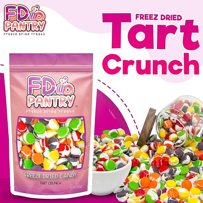 Freeze Dried Candy Tarts Crunch: Crunchy Sweetness, 4 oz Flavors: Cherry, Lemon, Lime, Orange, Grape. Tarts Resealable Bag Tangy Sweet