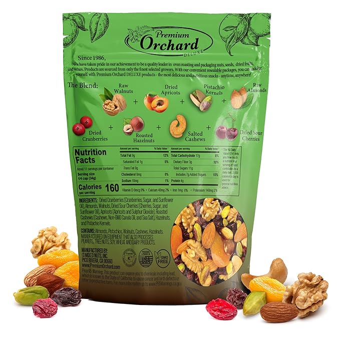 PREMIUM ORCHARD Whole Fruit N' Nut Blend - Deluxe Trail Mix Nuts | Heart Healthy Snacks for Adults and Kids | Fruit and Nut Trail Mix | Good Snack Mix