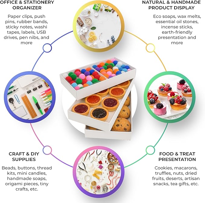 Gift Boxes with Clear Cover, Bakery Treat Boxes for Small Cakes, Cookies, Desserts, Donuts, Pastries, Gifts, and Party Favors – Durable & Elegant (10 Pieces White Kraft with Seperator, 4"x8"x1.2")