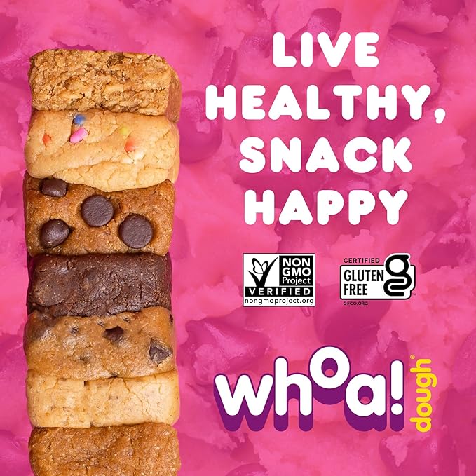 Whoa Dough Best Sellers Edible Cookie Dough Bars- Certified Non-GMO, Kosher and Gluten Free Bars - Healthy Snack Foods - Plant Based Snacks - Real Ingredients - Variety Pack (6 Bars)