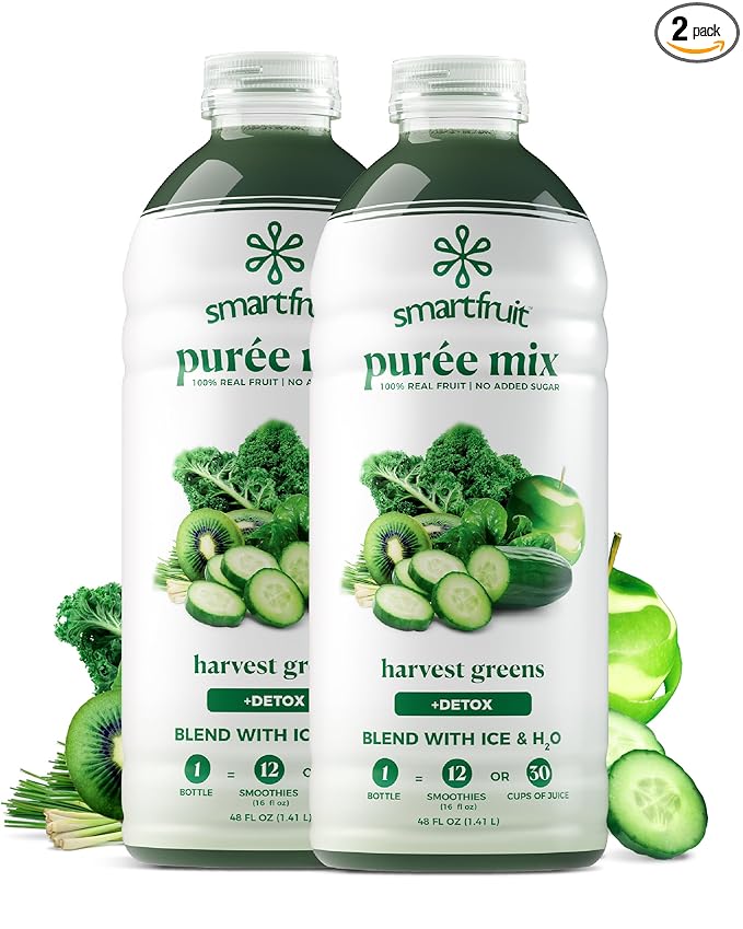 Smartfruit Harvest Greens + Detox – 100% Real Fruit Purée with Kiwi, Cucumber, Kale, Spinach, Lemongrass, Apple & Banana – Great for Smoothies, Juice, Yogurt, Cocktails, Teas & More – 2-Pk, 48oz Each