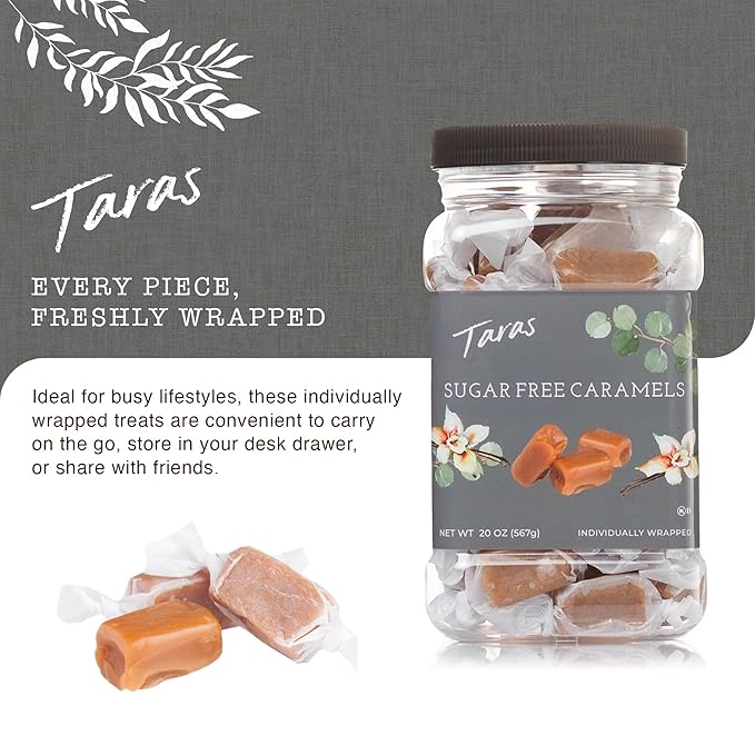 Taras Gourmet Sugar Free Caramels | All Natural Candy | Creamy & Individually Wrapped with Real Butter (20 oz)