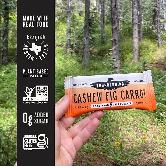 Thunderbird Real Food Energy Bars, Bar Cashew Fig Carrot, 1.7 Ounce, Fruit & Nut Nutrition Bars - No Added Sugar, Grain and Gluten Free, Non-GMO, 12 Pack