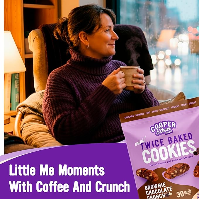 Cooper Street Twice-Baked Brownie Chocolate Biscotti Cookies (16oz each, Pack of 4) - 50 Two-Bite Mini Italian Style Snacks - Dairy-Free, Peanut Free, Kosher, Low-Calorie, Perfect with Coffee or Tea