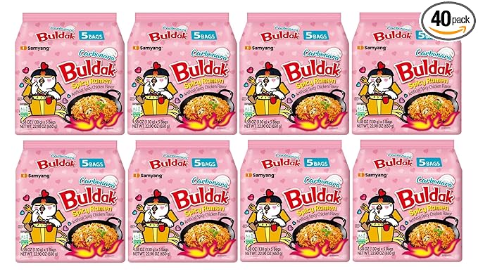 KF GOODIES Korean Ramen Variety Pack Gift Box (40 Count) – Spicy Buldak Noodle Assortment for Birthdays, College Care Packages, Office Snacks, and Gift Baskets
