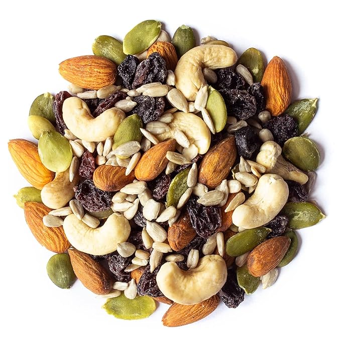Organic Raw Seeds, Nuts and Raisins Mix, 2 Pounds - Raw and Non-GMO Trail Mix Contains Walnuts, Almonds, Cashews, Hazelnuts, and Raisins. Vegan Superfood Snack, Kosher, No Added Sugar and Oil, Bulk