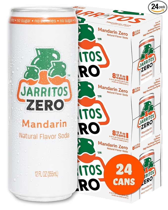 Jarritos - Mexican Soda Soft Drinks, Mandarin ZERO Sugar (12 oz, 355ml) 24 Cans (3 Boxes of 8) - Sugar Free - 0 Calories, 0g Fat - Made in Mexico - Natural Flavor Soda Pop - Party & BBQ Beverages