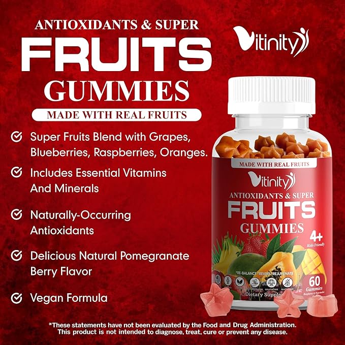 VITINITY Made with Real Fruit-Real Veggie Gummies-Superfood Vegetable Vitamin Supplement for Women,Men,Kids-Blend of Fruit and Greens for Daily Health.Fruits and Vegetables Supplements (30-Day Supply)