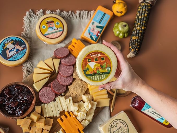 Chees Bros Deluxe "Thankful for Cheese" Gift Box | Fresh from Wisconsin | Featuring Dill Havarti, Sharp Cheddar, Smoked Gouda, Fontina Cheese, Jam, Mustard, Crackers | Thanksgiving Host Gifting Idea