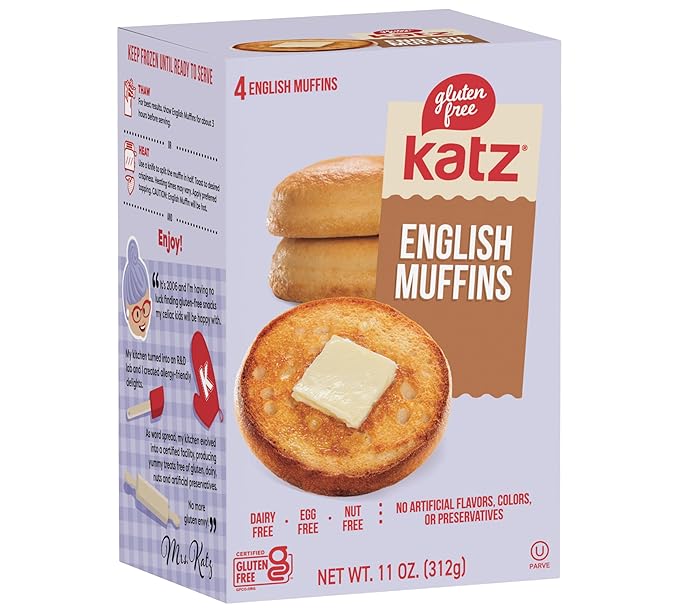 Katz Gluten Free English Muffin Vegan Variety Pack | 2 x Plain, 2 x Cinnamon Raisin | Dairy, Nut and Gluten Free | Kosher (4 Muffins per Pack)
