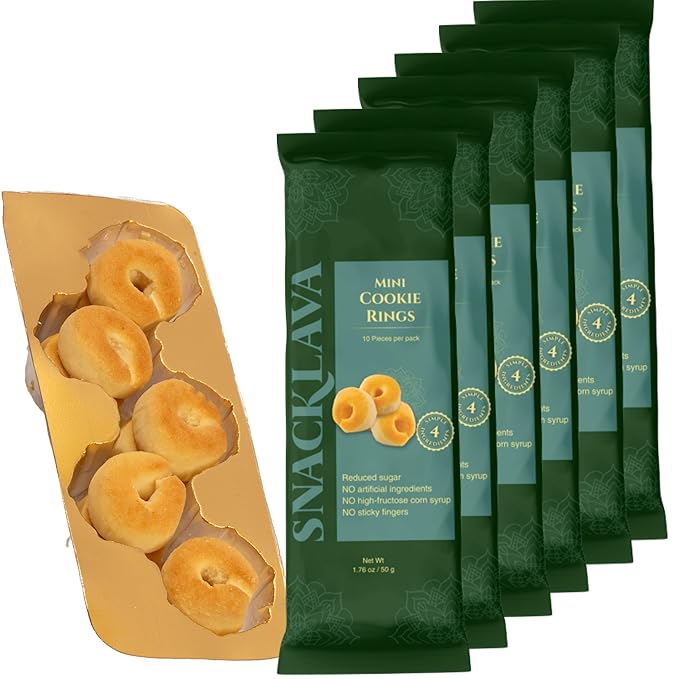 Snacklava Mini Cookie Rings - 6 Pack (60 Pieces) - No Artificial Colors or Preservatives - 4 Clean Nut-Free Ingredients - Premium Handmade Pastries