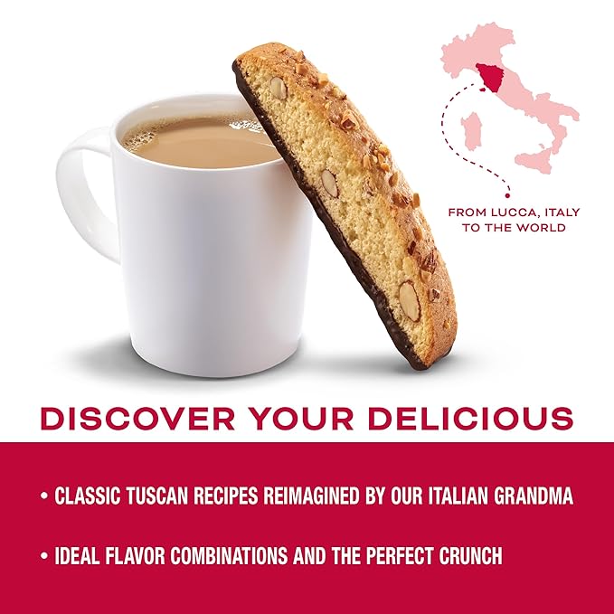 Nonni's Cioccolati Dark Chocolate Almond Biscotti Cookies – Individually Wrapped Italian Coffee Snack, Crunchy Twice-Baked, 21.5 oz Carton