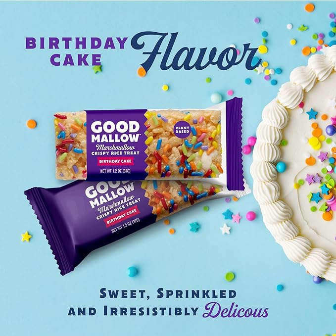 GoodMallow Vegan Rice Crispy Treats Individually Wrapped Box of 24 , Kosher Vegan Snacks, Gluten Free Dairy Free Snacks for Kids & Adults - Healthy Sweets Made with Gourmet Marshmallows , Made in USA -combo pack of all flavors