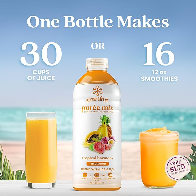 Smartfruit Tropical Harmony + Aloe – 100% Real Fruit Purée with Pineapple, Passion Fruit, Papaya & Guava – Great for Smoothies, Juice, Yogurt, Cocktails, Teas & More – High in Vitamin A & C – 48oz