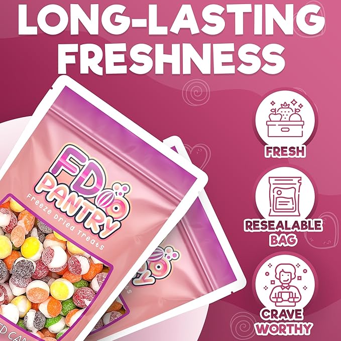 Freeze Dried Candy, Fruit Crunch Sour, 4 oz, 2 Pack, Assorted Strawberry, Orange, Lemon, Grape, Lime Flavors, Bag Pouch, Ideal Gift Snack