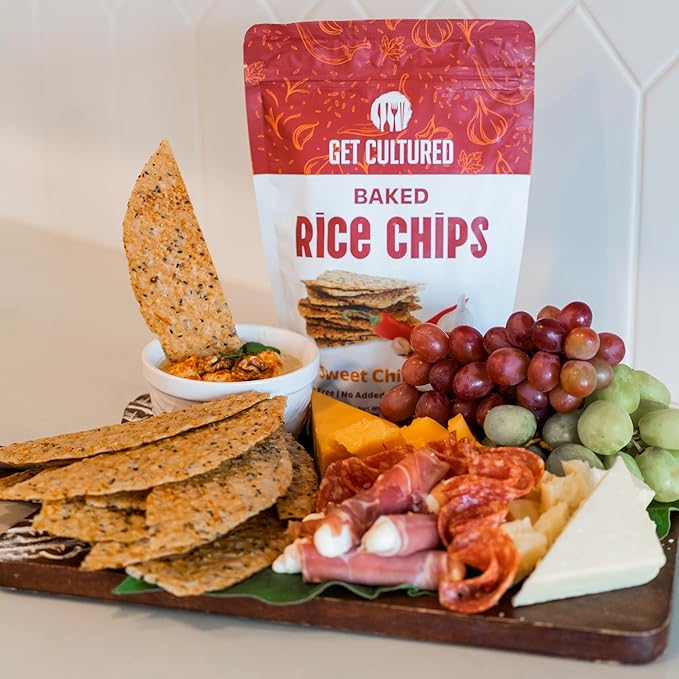 Get Cultured Sweet Chili Garlic Baked Rice Chips, Crispy and Crunchy Rice Chip Snack – Gluten & Dairy Free, No Preservatives – Healthy Snack Pack for Adults and Kids | 4.2 Oz Resealable Bag (4Pack)