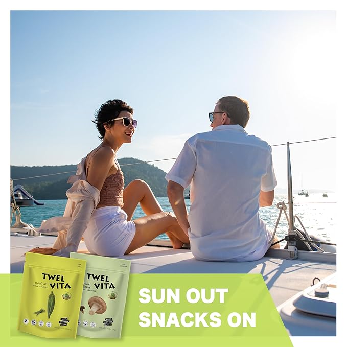 TWEL VITA Natural Okra & Shiitake Mushroom Crisps, 4-Pack (1.76 oz Each) | Vegan, Clean Label, Non-GMO, Gluten-Free, Paleo & Keto Friendly Snack Variety Pack