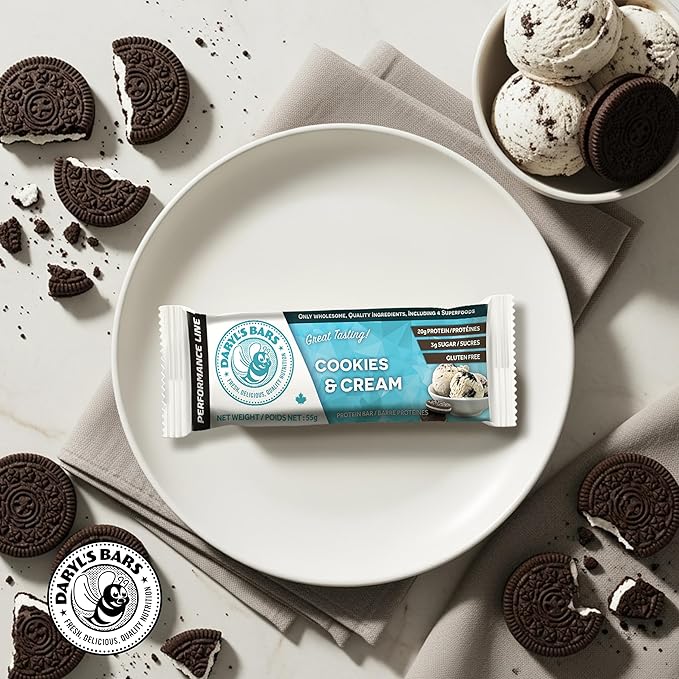 Daryl's Bars Cookies & Cream On the Go Snack On the Go Whey Protein Bars, Gluten Free, 20gr of Protein Snack, Meal Replacement, Pack of 1