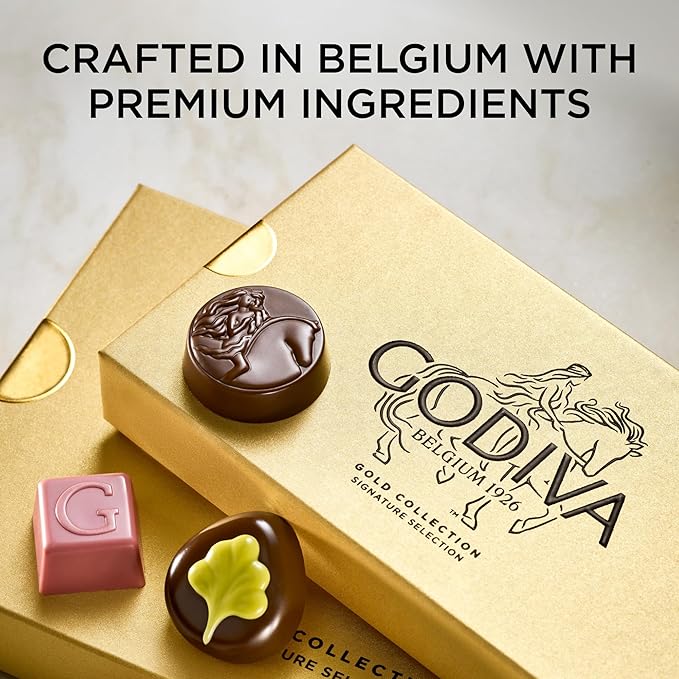 Godiva Gold Assorted Chocolate Gift Box, Belgian Dark and Milk Chocolates with Pralinés, Ganaches & Caramels, Gourmet Gift for Birthdays, Holidays, Kosher, 60 Pc