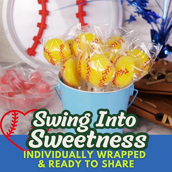 Softball Shaped Lollipops, Individually Wrapped Candy Suckers, Perfect Team Party Treats, Strawberry Flavored, 24 Count