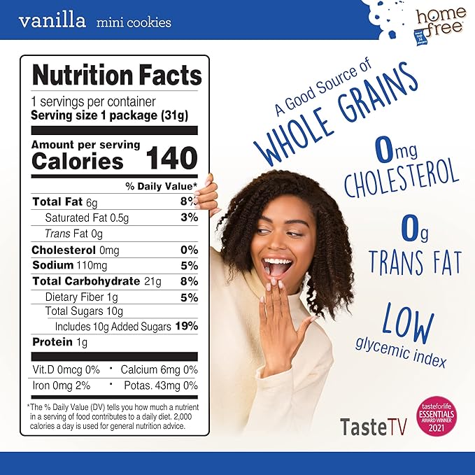 Homefree Mini Vanilla Cookies, Gluten Free, Nut Free, Vegan, Individually Wrapped Packs, School Safe and Allergy Friendly Snack, 1.1 oz. (Pack of 64)