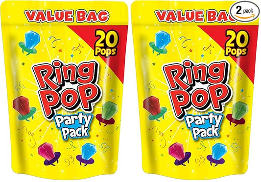 Ring Pop Candy, Valentine's Lollipops, 20 Ct Party Favors in Assorted Fruity Flavors - Full Size, Fun Hard Candy For Birthday Parties, Valentine's Gifts, Goodie Bags, Party Favors (Pack of 2)