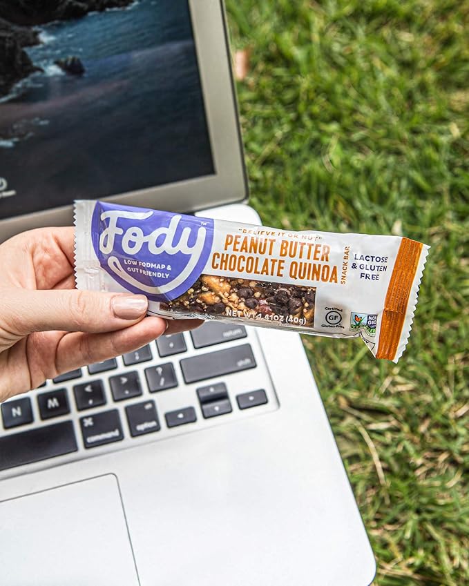 Fody Foods Snack Bars, Peanut Butter Chocolate Quinoa, 1.41 Oz (Pack of 6), 6g Protein, Low FODMAP, Gut & IBS Friendly, Vegan, Lactose Free, Non-GMO, Gluten Free