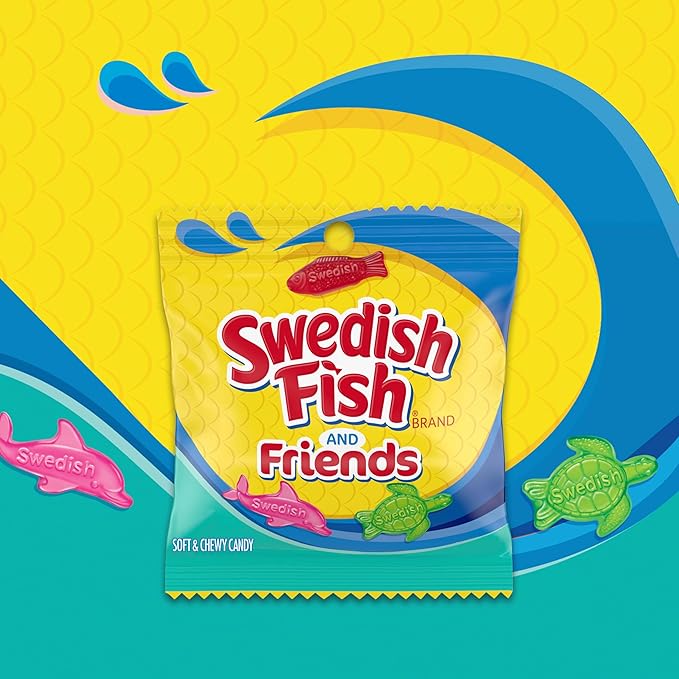 SWEDISH FISH and Friends Soft & Chewy Candy, Bulk Candy, 12-3.59 oz Bags
