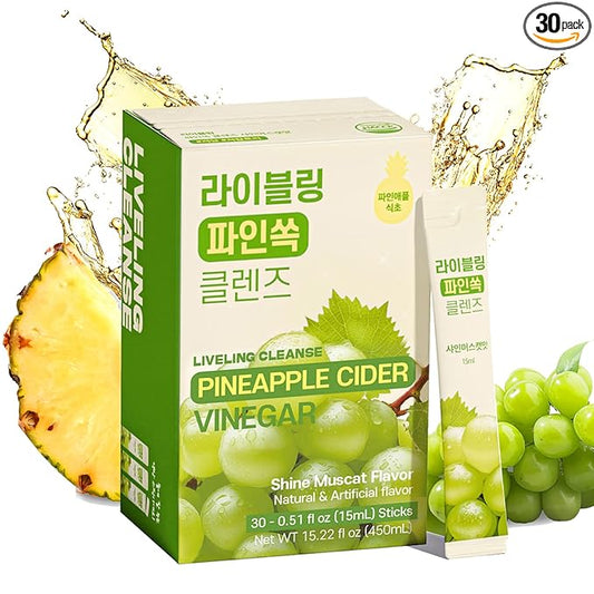[Liveling] Pineapple Cider Vinegar Drink Stick & 3-in-1 Shot with ACV – ShineMuscat Flavor | Supports Digestion, Daily Cleanse, Sugar-Free, Low-Calorie, Portable On-The-Go Packets (30 sticks)