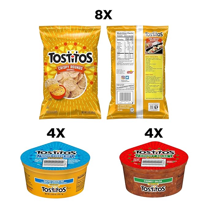 Tostitos Tortilla Chips Chip & Dip Pack, 3oz Tostitos Crispy Rounds & 3.8oz Medium Dip