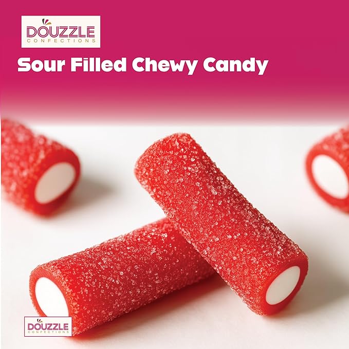 DOUzzle Valentines Day Sweet Treats, Fiddlestix Filled Sour Bites, Fruity Mix Chewy Licorice Candy (Pack of 1) No Artificial Flavors or Colors, Non-GMO, Vegan - Kosher Parve