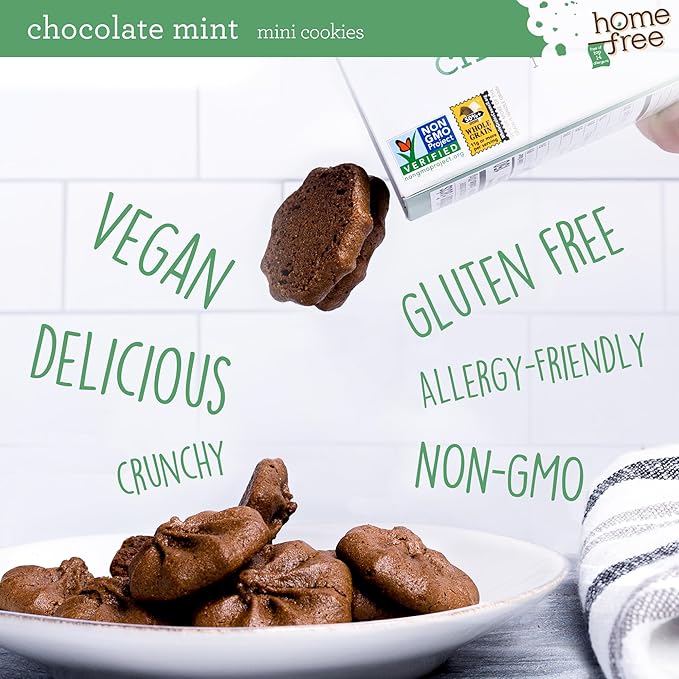 Homefree Chocolate Mint Mini Cookies, Gluten Free, Nut Free, Vegan, School Safe and Allergy Friendly Snack, 5 oz. Box (Pack of 6)