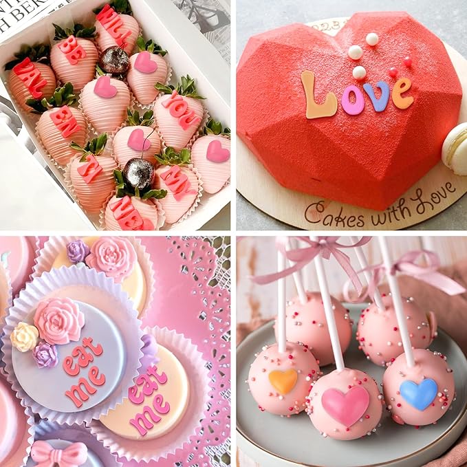 CLUEWR 6 PCS Silicone Letter Molds, Non-Stick Number Alphabet Heart Rose Flower Fondant Molds for Chocolate, Candy, Cake Decoration, Cupcake Topper