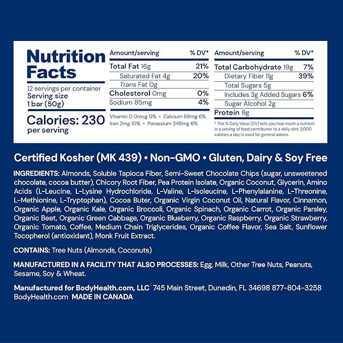 BodyHealth PerfectAmino Bar – Protein Energy Snack with 10g Protein, Plant-Based MCTs, Superfood Blend, Non-GMO, Gluten, Dairy & Soy Free (Mocha, 12 Pack)
